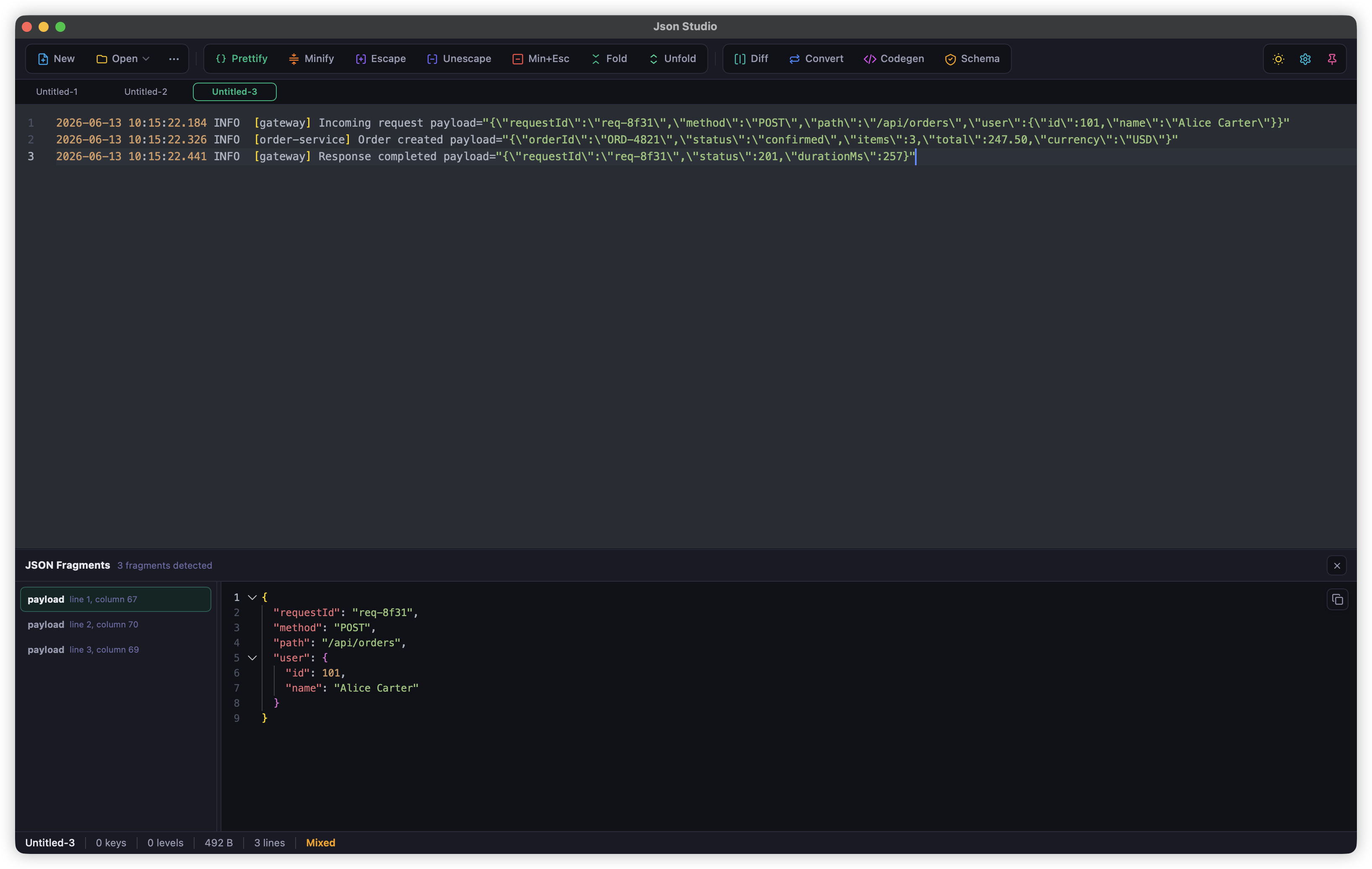 Log JSON extraction